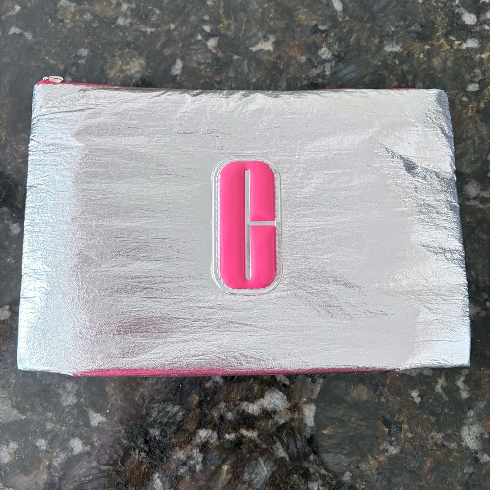 Clinique Metallic Silver Bag with Pink Logo